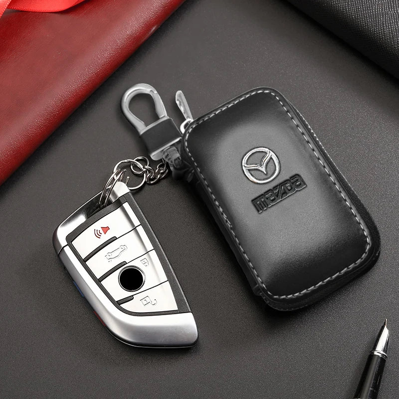 For Mazda Axela Atenza Demio 3 6 2 323 CX3 CX5 MX3 RX8 MP MS Auto Accessories Car Logo Leather Key Case Wallet Cover