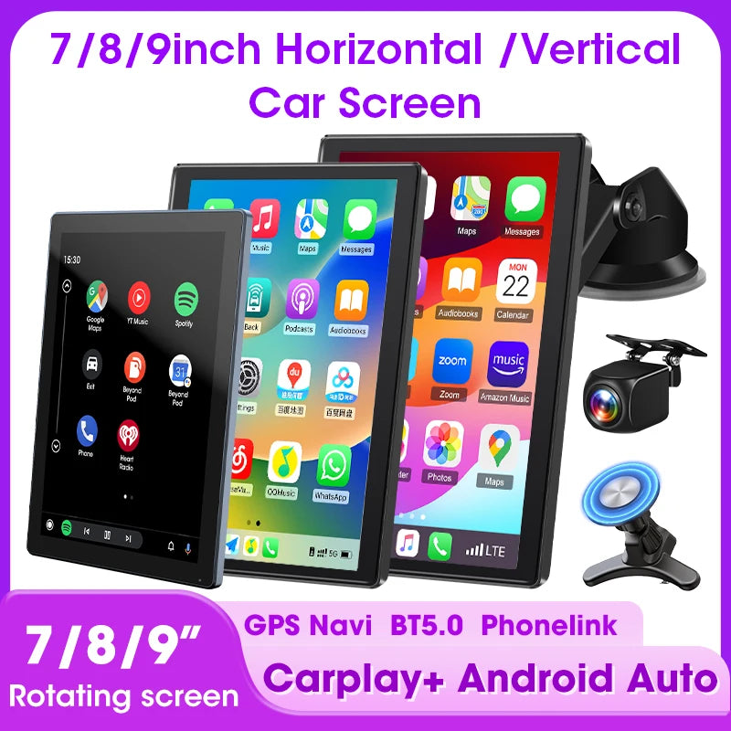 New 7/8/9" Carplay Screen for Car Vertical Screen Car Radio Wireless Carplay Android Auto Multimedia Video Player Car Monitors