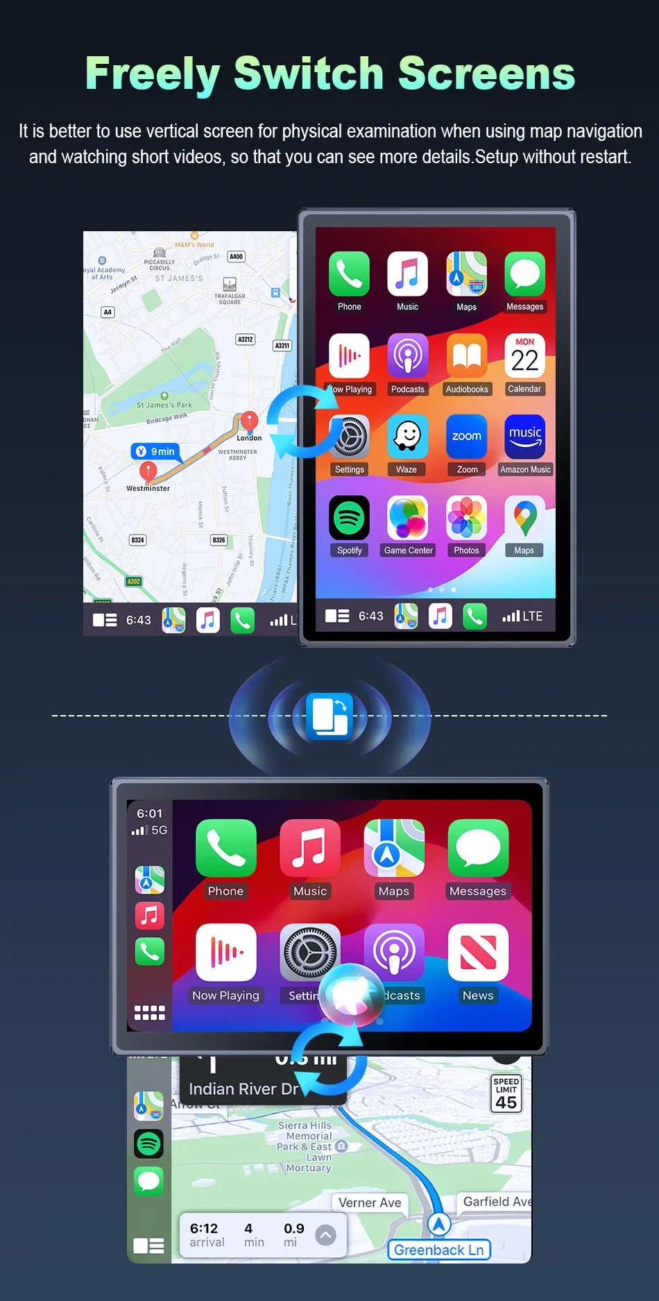 New 8 inch Carplay Screen for Car Wireless Carplay Android Auto Horizontal and Vertical Screen Navigation GPS Portable Car Radio