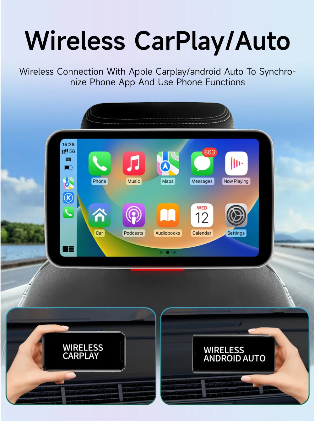 JIUYIN Car Screens Rear Seat Monitor Headrest TV Screen Android Auto CarPlay WiFi Movie/Netflix/Youtube Online Video Player