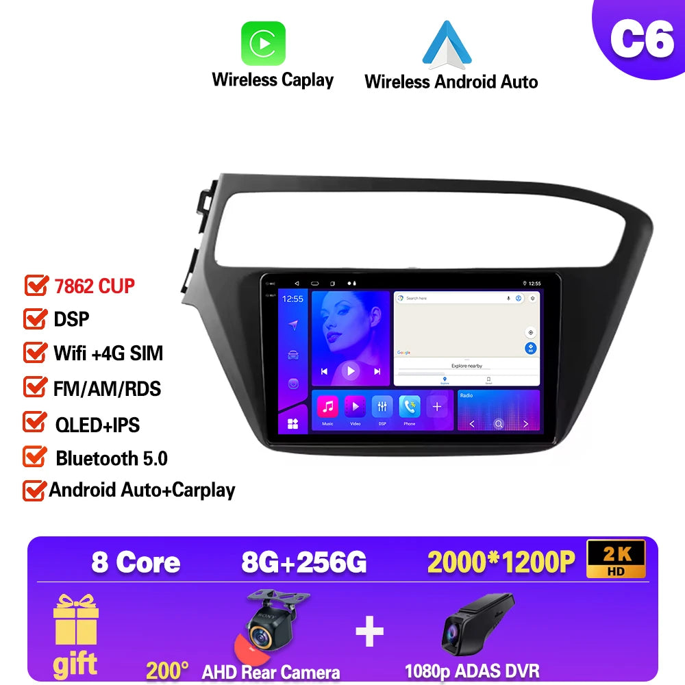 Android 15 For Hyundai i20 2 2018 - 2020 android Auto Car radio Multimedia player 4G Carplay 2din GPS Stereo radio WIFI