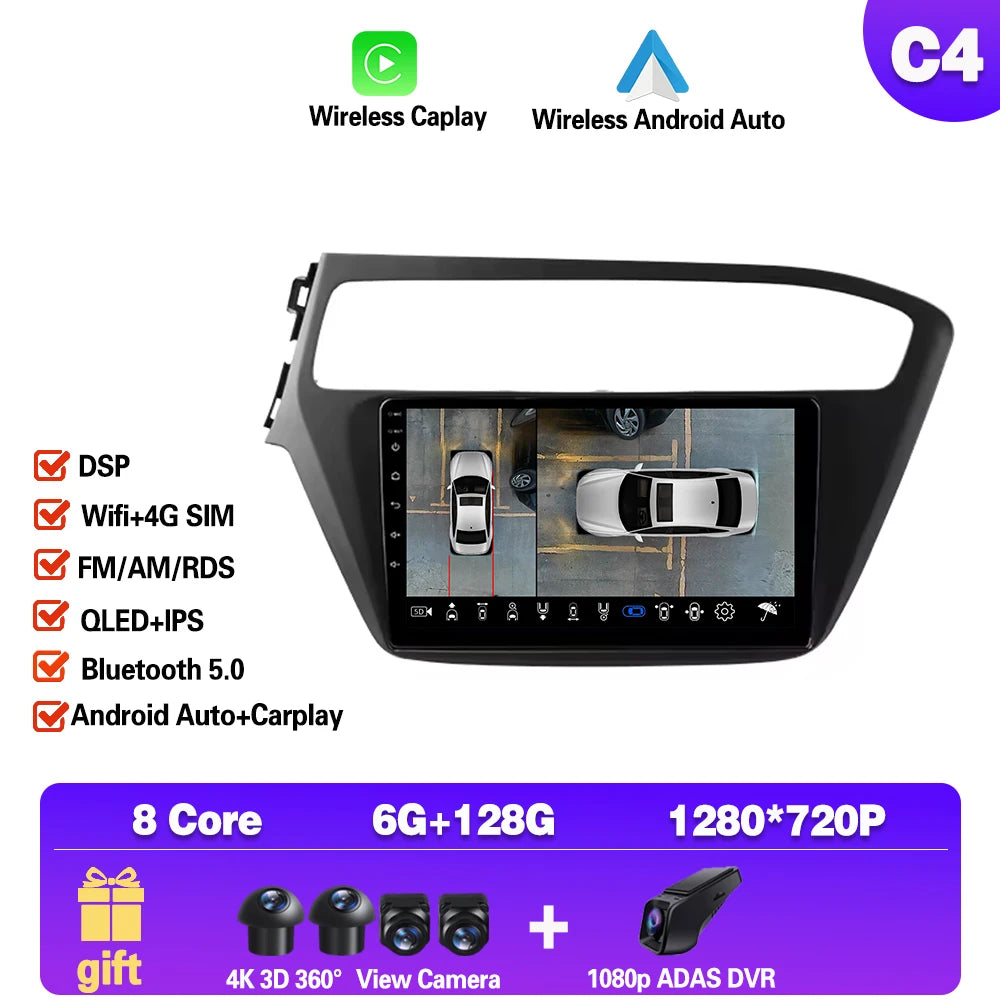 Android 15 For Hyundai i20 2 2018 - 2020 android Auto Car radio Multimedia player 4G Carplay 2din GPS Stereo radio WIFI