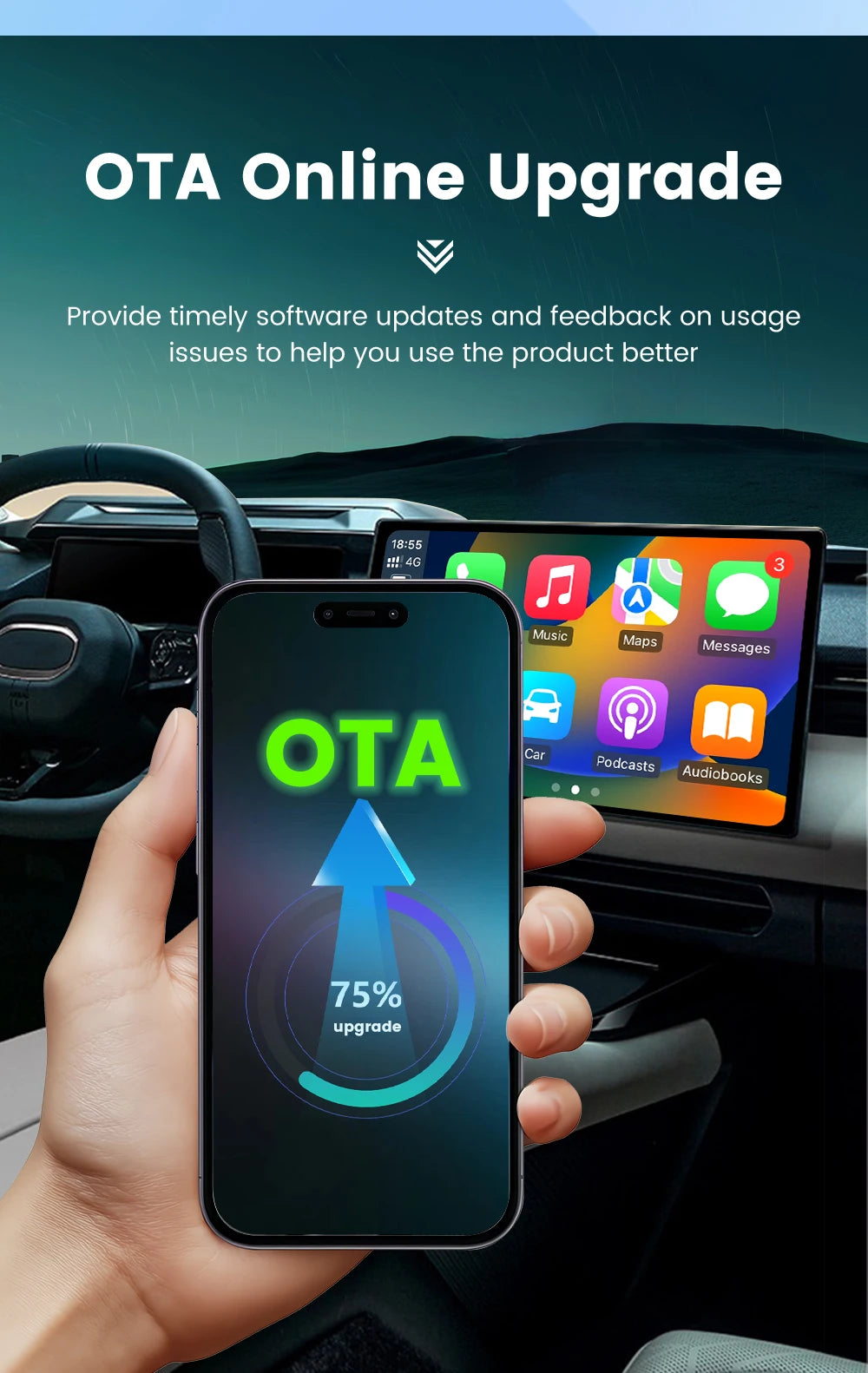 HEYINCAR Baidu Carlife to Carplay Wireless Adapter Auto Connect, Supports Online Music, Map Navigation