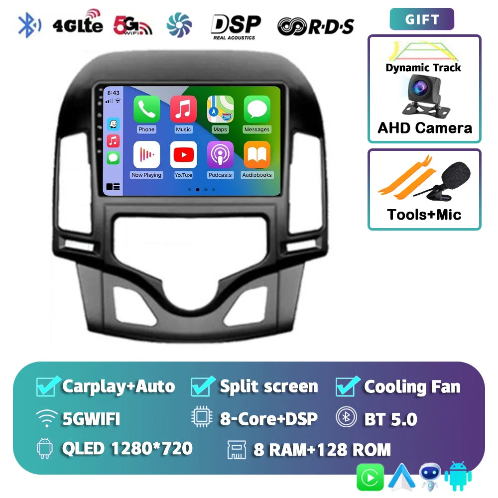 Android 14 For Hyundai i30 2006-2011 MANUAL AC 2K QLED Android Car Radio Multimedia Video Player GPS Stereo CarPlay Navigation