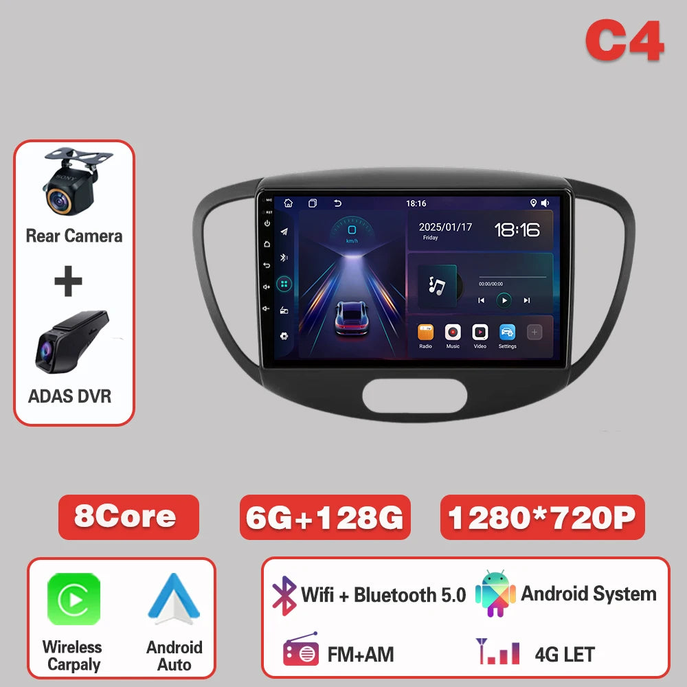 Car Radio  For Hyundai i10 2007-2013  Carplay Android 14 Multimedia Video Player touch screen Navigation GPS Auto stereo DVD