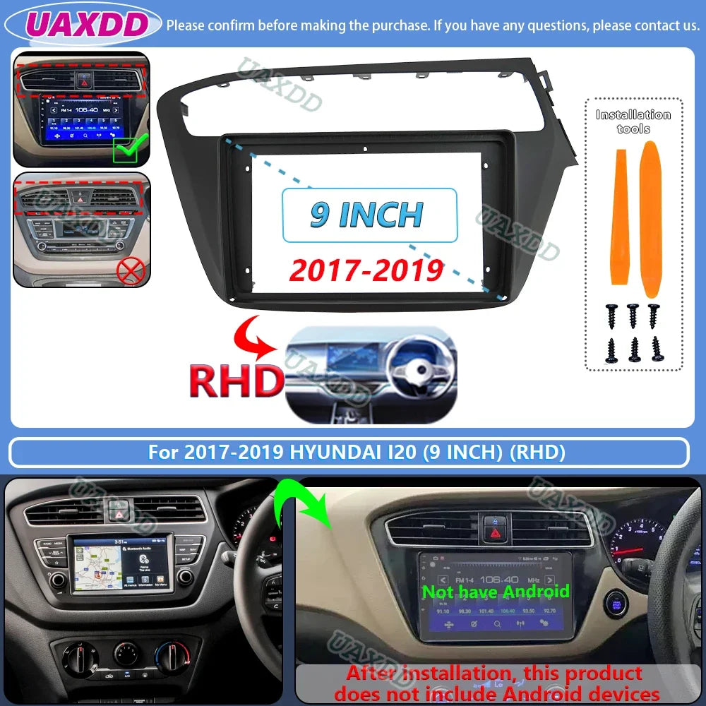 For 2014-2019 HYUNDAI I20 9INCH 2 Din Car stereo radio Android frame panel fascia cable video harness adapter player multimedia
