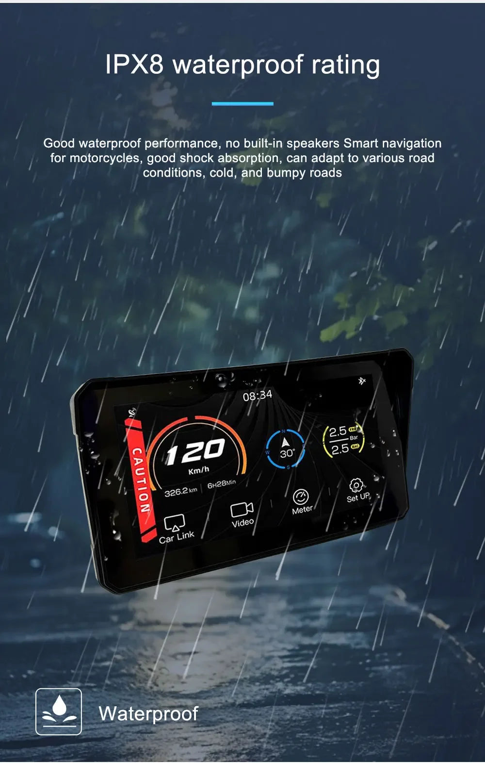 6 inch Motorcycle Navigation GPS Screen 1440*720P Wireless CarPlay Android Auto Motorcycle GPS Motor DVR Monitor TPMS Optional