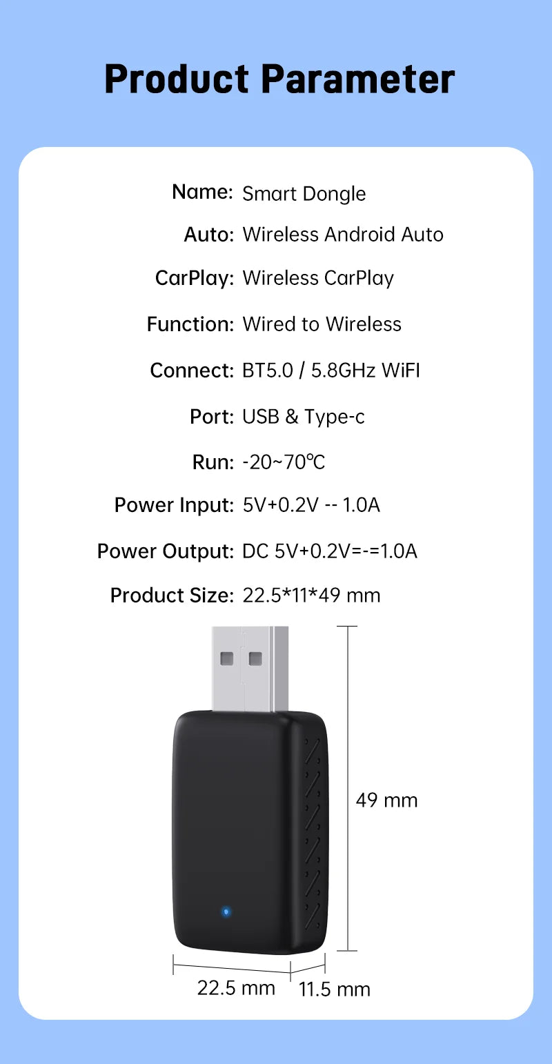 2025New Wired to Wireless Carplay Android Auto 2in1 Mini Adapter Dongle Auto Connect Plug&Play Bluetooth WiFi Universal Mini Box