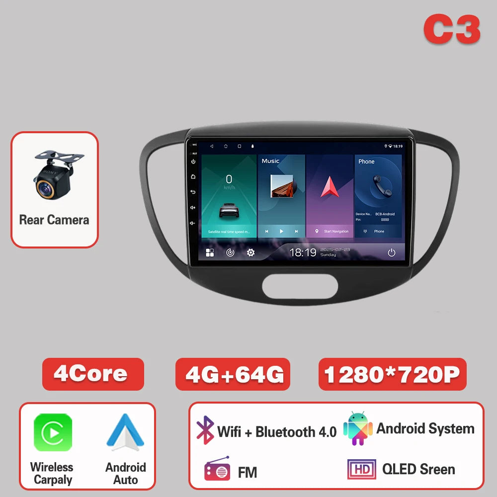 Car Radio  For Hyundai i10 2007-2013  Carplay Android 14 Multimedia Video Player touch screen Navigation GPS Auto stereo DVD