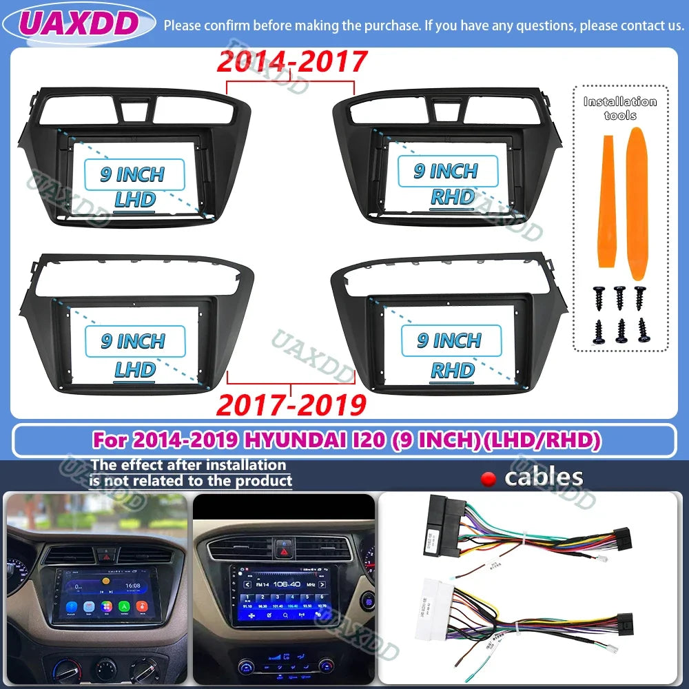 For 2014-2019 HYUNDAI I20 9INCH 2 Din Car stereo radio Android frame panel fascia cable video harness adapter player multimedia