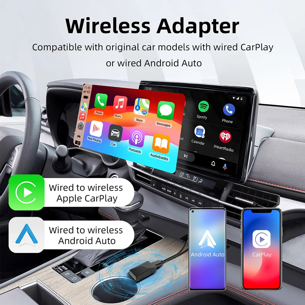 2024 New Wireless Carplay Android Auto Wireless Adapter Smart Dongle 2in 1 5G Wifi&Bluetooth 5 For Wired CP AA Connect Plug&Play