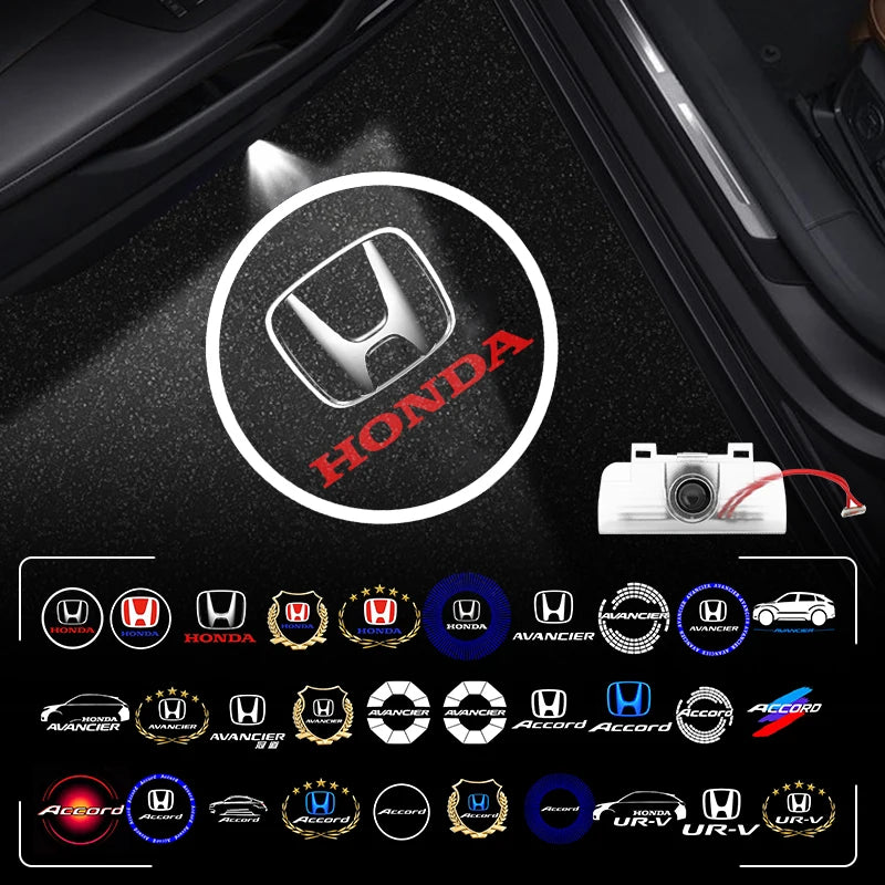 طقم من قطعتين من مصابيح باب السيارة بشعار ليزر لإضاءة الترحيب لسيارة هوندا سيفيك FIT CRV Accord Jazz HRV Dio Stepwgn Prelude Odyssey