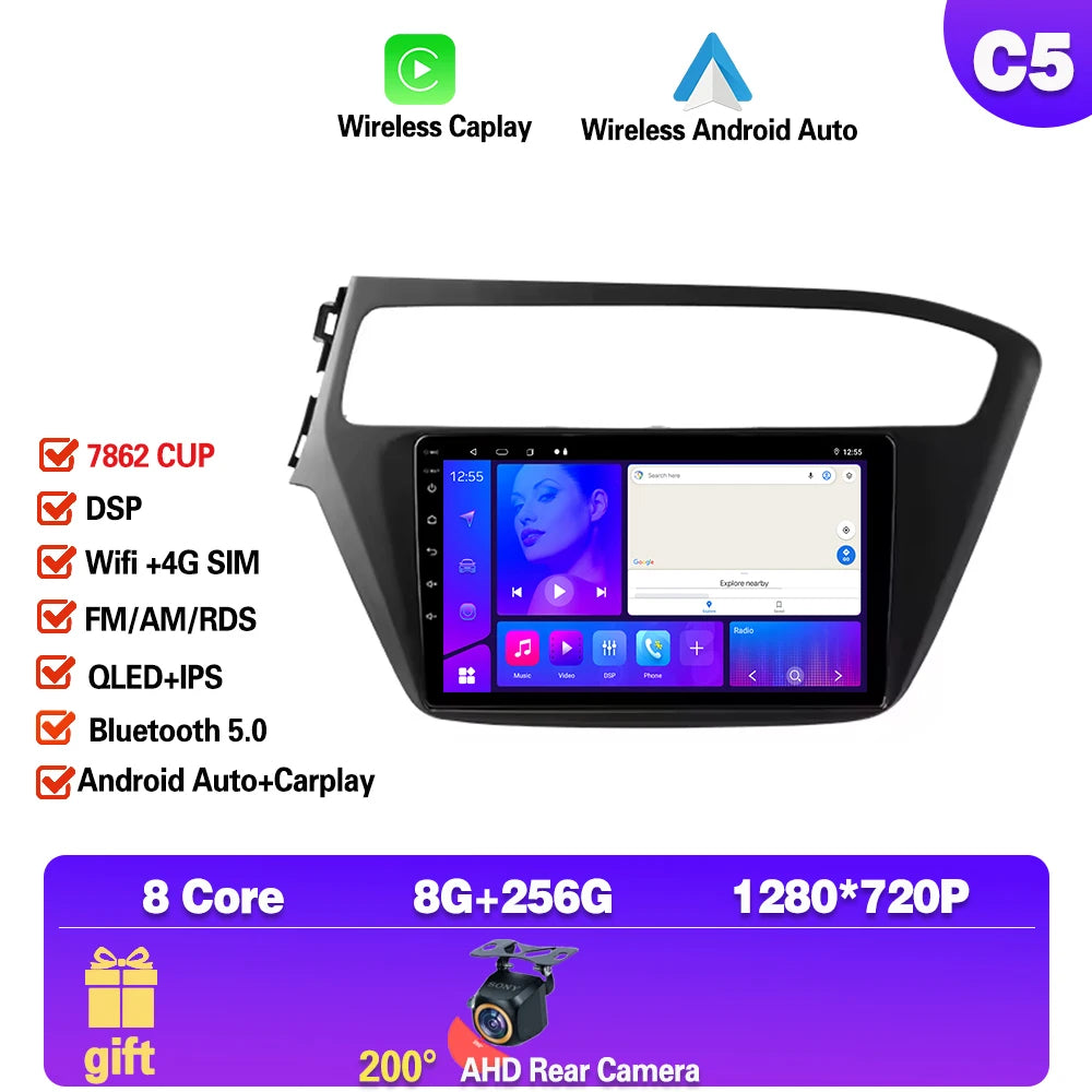 Android 15 For Hyundai i20 2 2018 - 2020 android Auto Car radio Multimedia player 4G Carplay 2din GPS Stereo radio WIFI