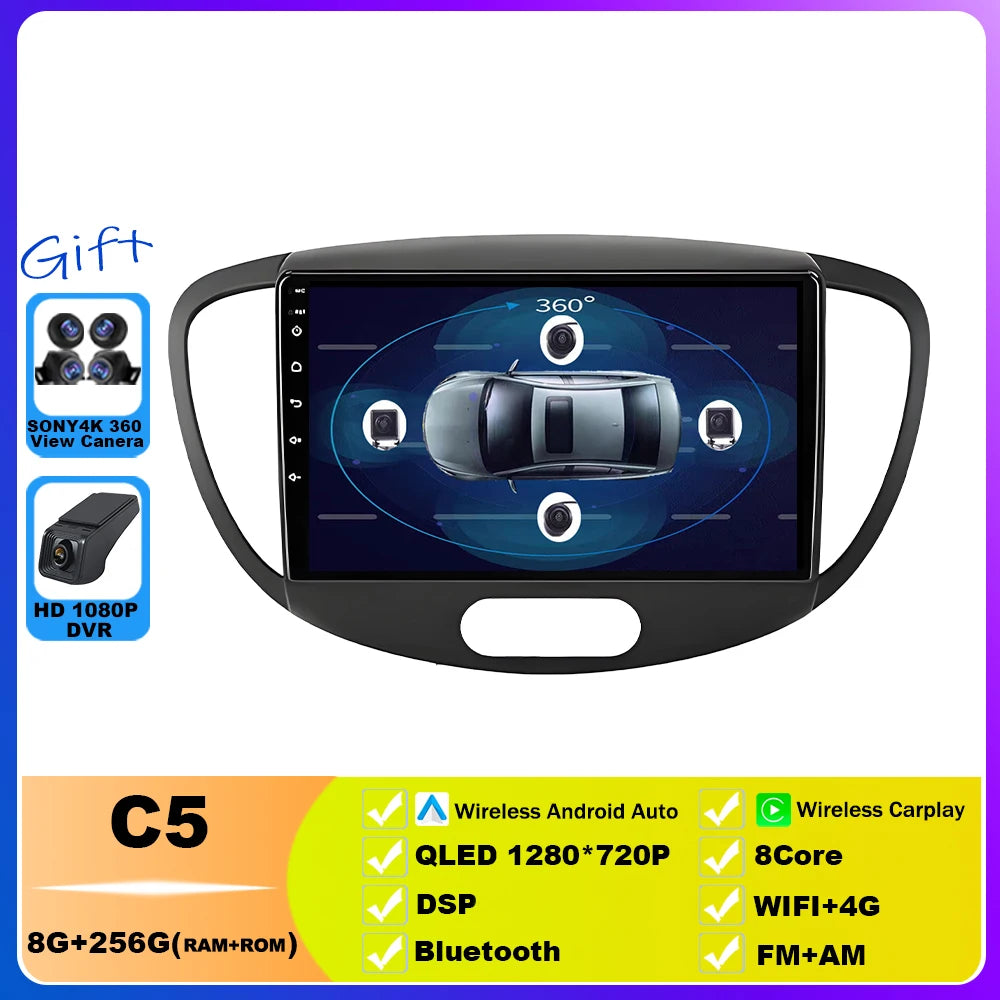 Car Radio For Hyundai i10 2007 2008 2009 2010 2011 - 2013 Multimedia Video Player GPS Stereo CarPlay 4G Navigationv Android 15