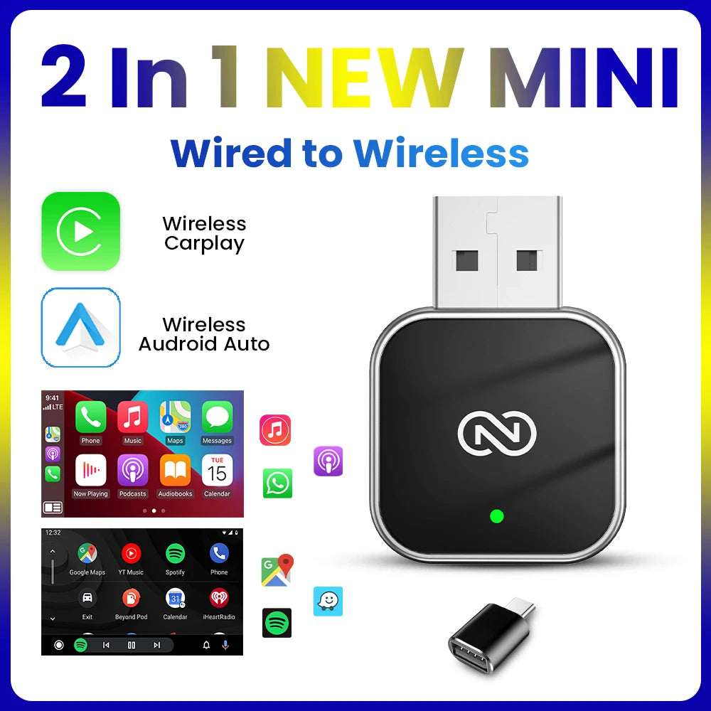 محول CarPlay اللاسلكي لـ Androids Auto Smart Dongle Plug and Play اتصال بلوتوث تلقائي لـ Havel Kia Volvo Audi Skoda Jeep 