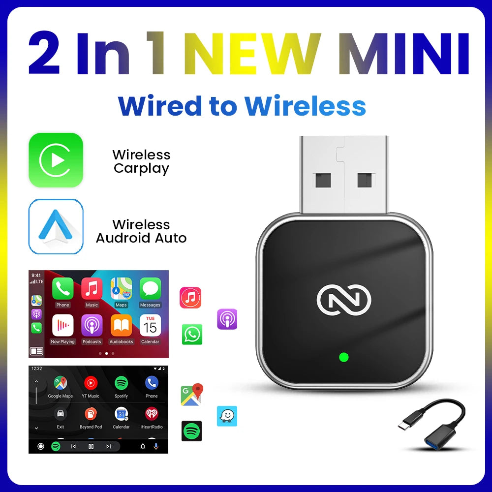 محول CarPlay اللاسلكي لـ Androids Auto Smart Dongle Plug and Play اتصال بلوتوث تلقائي لـ Havel Kia Volvo Audi Skoda Jeep 