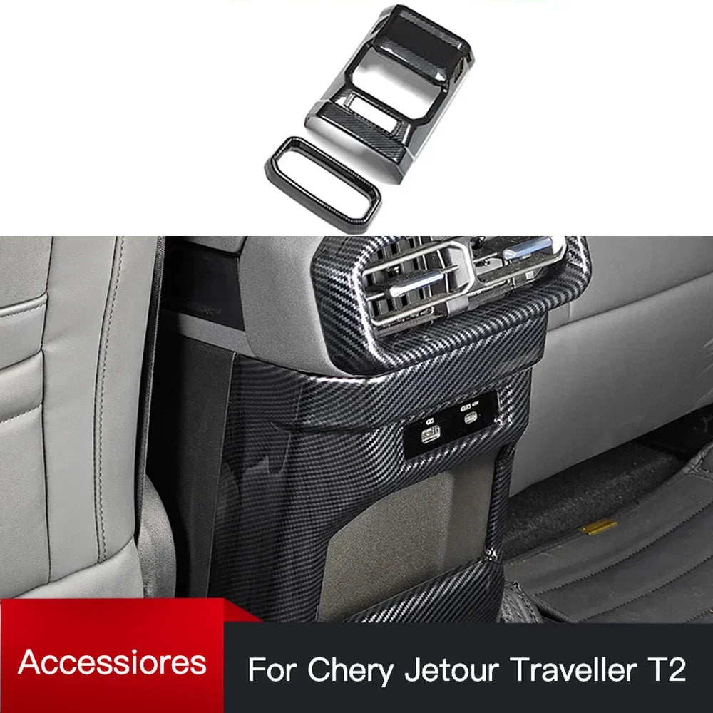 غطاء لوحة فتحات تكييف الهواء الخلفية من Cherry Jetour Traveller 2023 2024 Jetour T2 ABS بلون ألياف الكربون 
