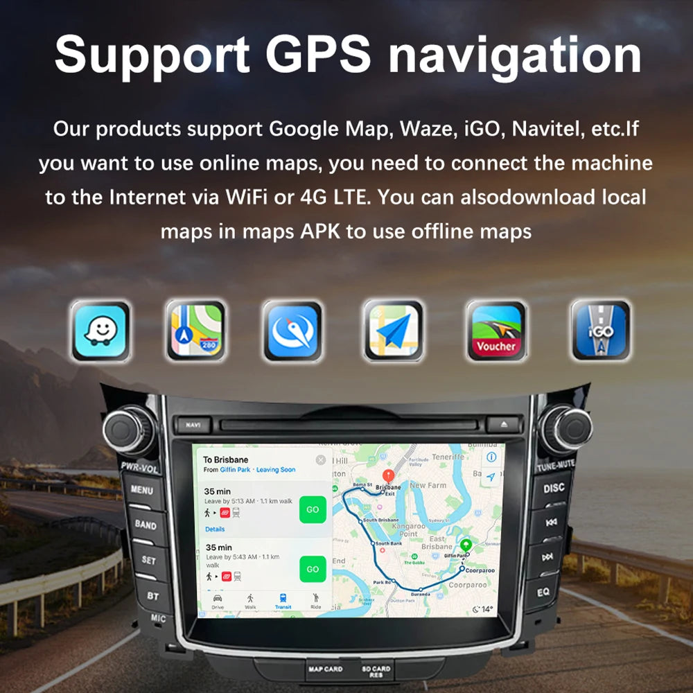 راديو سيارة لاسلكي Carplay لسيارة Hyundai I30 Elantra GT 2011 - 2017 Android Auto مشغل فيديو ستيريو متعدد الوسائط نظام تحديد المواقع والملاحة 