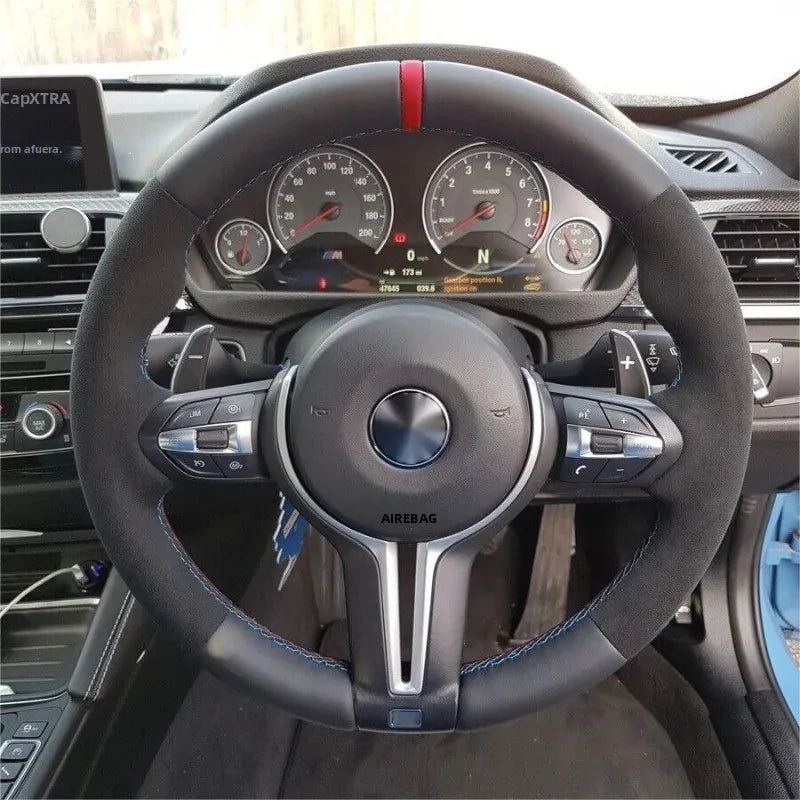 عجلة قيادة رياضية من الجلد نصف أليانترا M لسيارة BMW F30 F10 F32 F20 F80 F01 F06 M3 M5 | ترقية داخلية من Volante Lenkrad Racing 