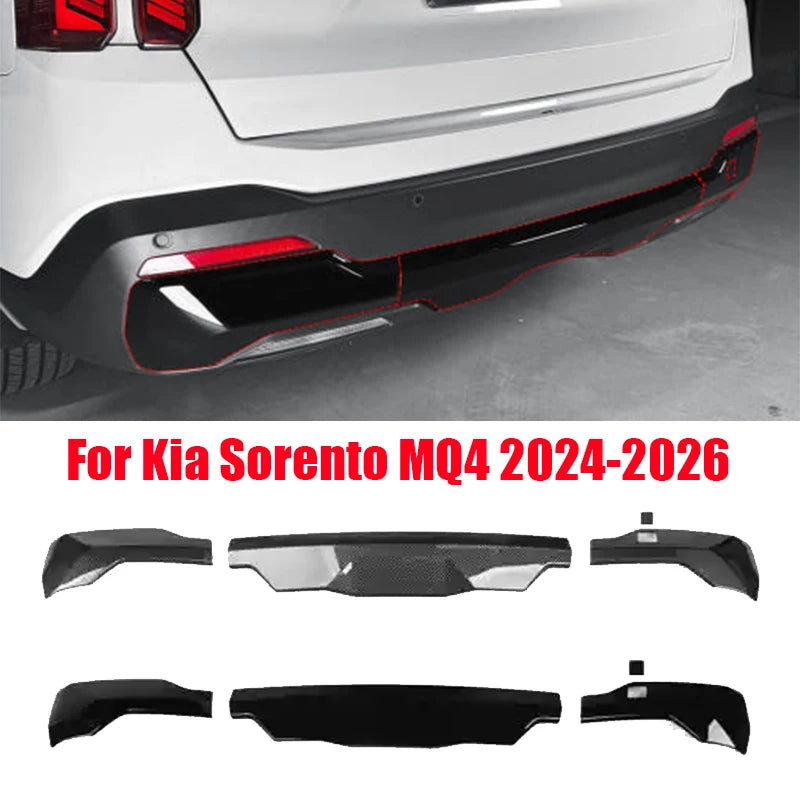 ل Kia Sorento MQ4 2024 2025 2026 سيارة المصد الخلفي إطار الزخرفية ثلاث مراحل المفسد الأمامي مادة ABS أسود لامع 